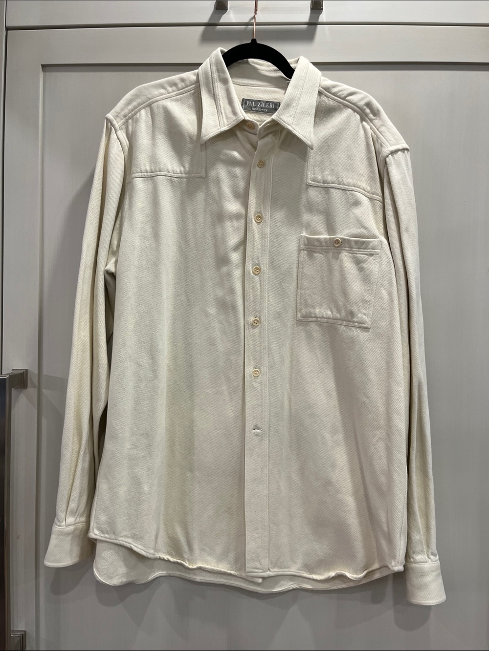 Pal Zileri Sport Ecru Button-Down Long-Sleeve textured denim Shirt Jacket